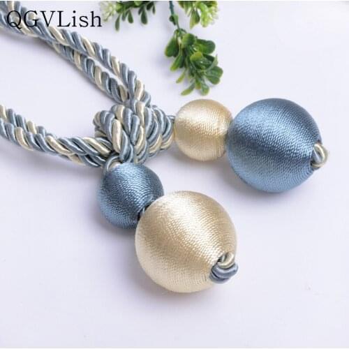 QGVLish 2Pcs 4 Balls Curtain Tiebacks Tassel Fringe Curtain Hanging Ropes Hook Holder Brush Buckle Straps Curtain Accessories