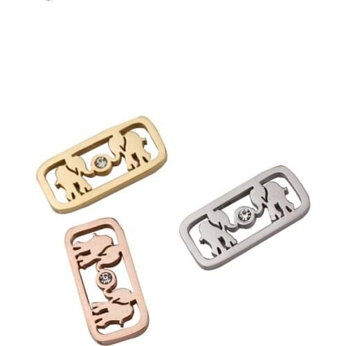 Elephant Rhinestone Charms Mirror Polish Stainless Steel Connector Charms DIY Jewelry Making Necklace Braid Bracelets Supplies