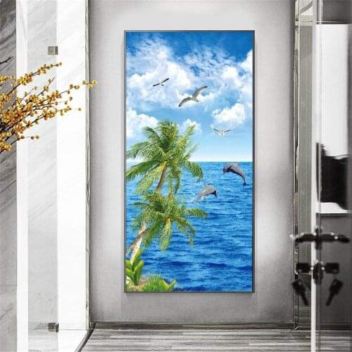 Full Round Diamond Painting Pattern Cross Stitch Sea Coconut Tree Diamond Embroidery Mosaic Rhinestones Wall Home Decor Gift