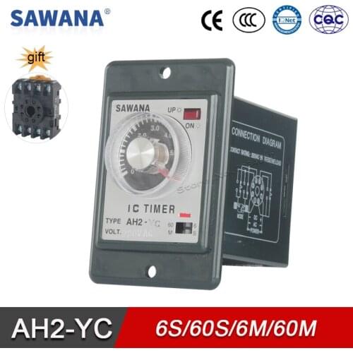 Timer Relay Variable AC220V 110V 380V DC 24V AH2-YC 6S/60S/6M/60M SPDT 8 pins Electronic Time Relay