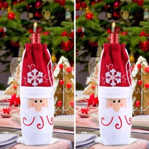 Christmas Clear Plastic Santa Ornaments Cookie Candy Storage Bottle Bags Wine Bottle Sweet Cover Party Gift