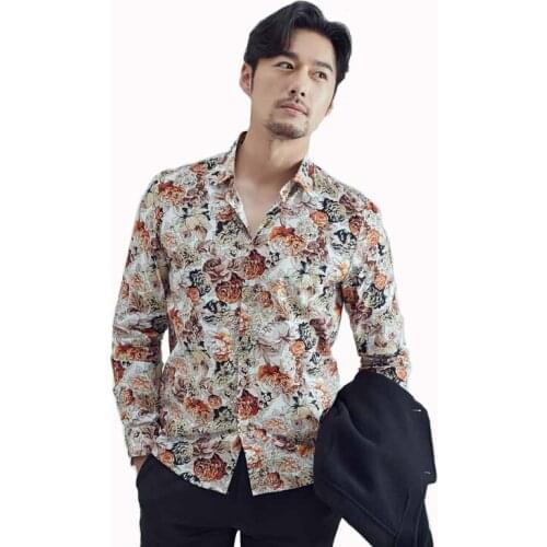 New Fashion Floral Print Slim Fit Shirts Retro Floral Printed Man Casual Shirts Fashion Classic Men Dress Shirt Breathable Mens