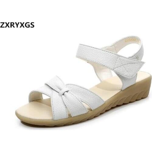 2020 New Summer Genuine Leather Sandals Women Shoes Fashion Sandals Casual Shoes Women Sandals Flat White Nurse Shoe Large Size