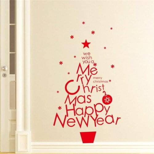 Merry Christmas Happy New Year Quotes Wall Stickers For Store Shop Home Decoration Vinyl Wall Decals Festival Mural Art Posters