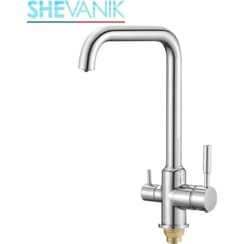 SHEVANIK kitchen faucet with connection filter drinking water, brass mixer tap faucet filter kitchen, chrome plated,brass tap,for hot,cold and purified water,for the sink in the kitchen,three hoses S268