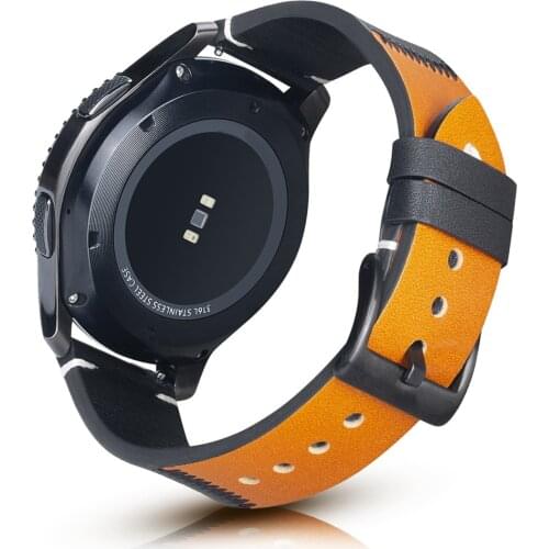 20mm 22mm Splicing Leather Strap for Samsung Galaxy Watch 3 Band 41mm 45mm Suture Two-tone Bracelet for Active 2 40mm 44mm Belt