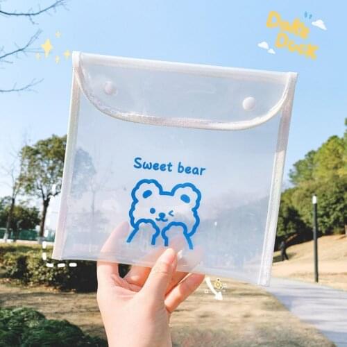 80% Off Document Bag Transparent Anti-lost PVC Transparent Waterproof Girls Cute Bear Cosmetic Multi-Purpose Bag for Student