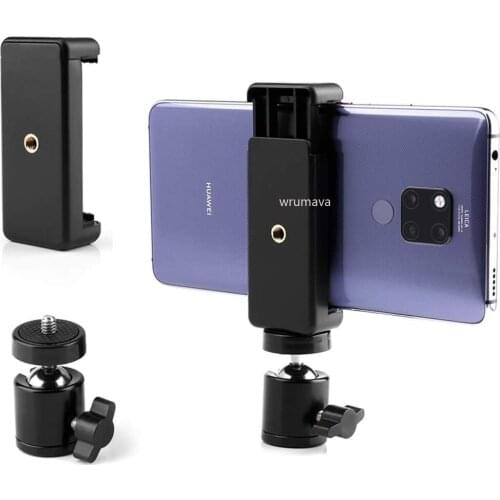 Universal Tripod Mount Cell Phone Holder Clip and Ball Head Adapter Set for Tripod and Selfie Stick with 1/4 Screw