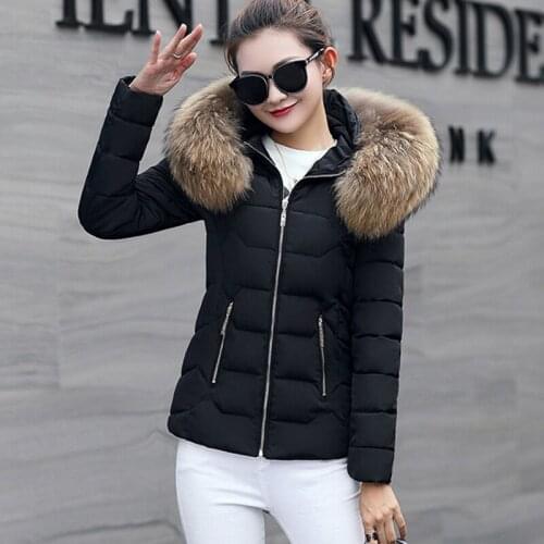 2017 NEW WOMEN WINTER JACKET SHORT LARGE FUR COLLAR HOODED FEMALE COAT THICKEN WARM WOMEN PARKAS COTTON WADDING HOT SALE ZL504