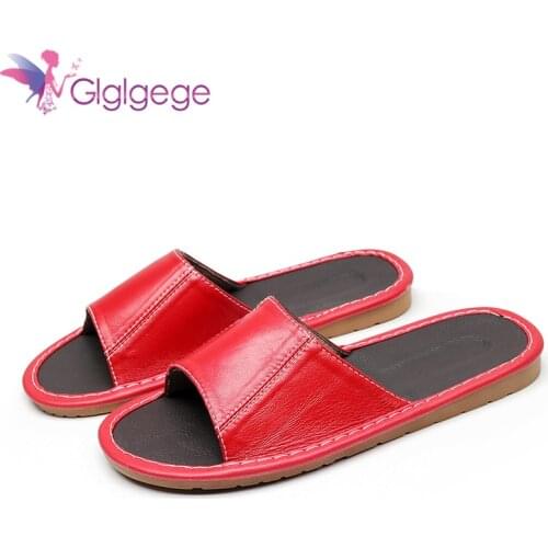 Glglgege 2019 Summer Women Leather Slippers Home Shoes Sheepskin Slipper Summer Comfortable Thick Bottom Slippers