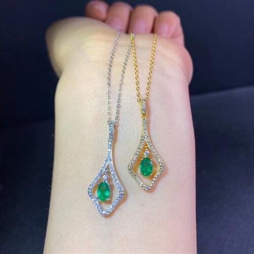 Jewelry 925 sterling silver inlaid natural emerald gemstone girl pendant + necklace gold white gold fashion face luxury color tr