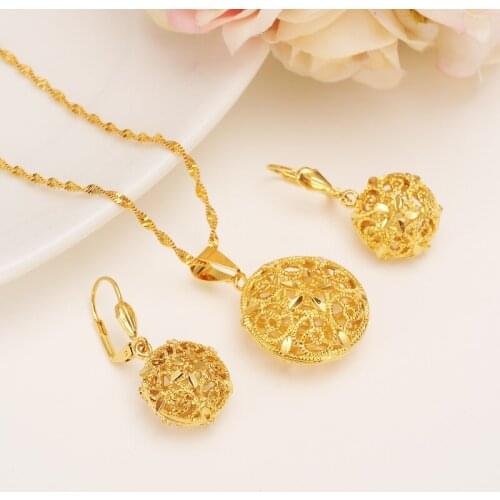 Gold dubai india sunflower African jewelry Set Necklace pendant Earrings Ethiopia Eritrea wedding bridl jewelry for women girl