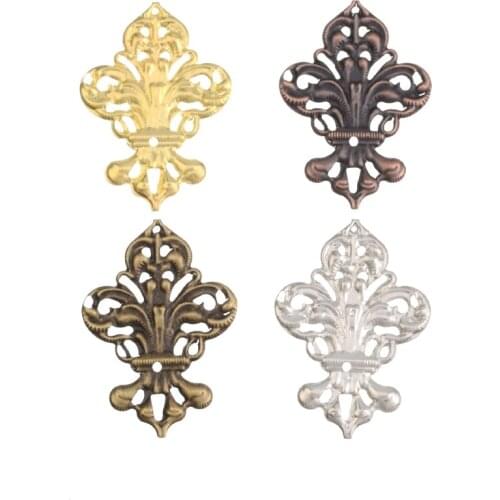 Free shipping 10Pcs Filigree Wraps Connectors Metal Crafts Decoration DIY Findings Ancient Hollow 35mm x 50mm