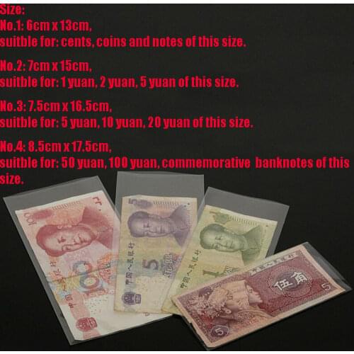100pcs 4 Size Currency Sleeves Holders For Banknotes Paper Money Stamp Paper money bag