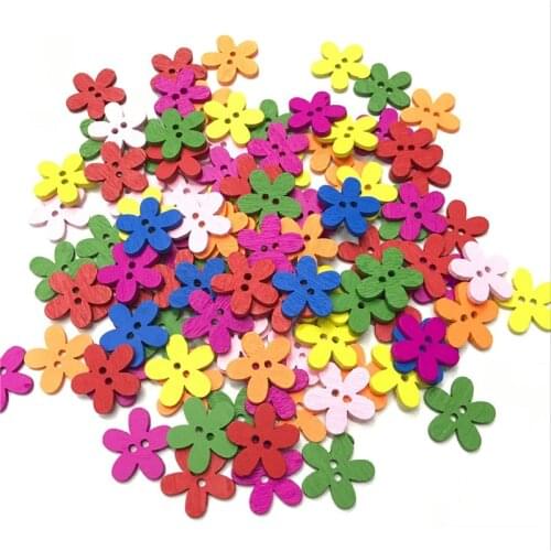100pcs Petal Buttons Colors Wood Flower Shape Wood Buttons 2 Holes Craft Sewing Button