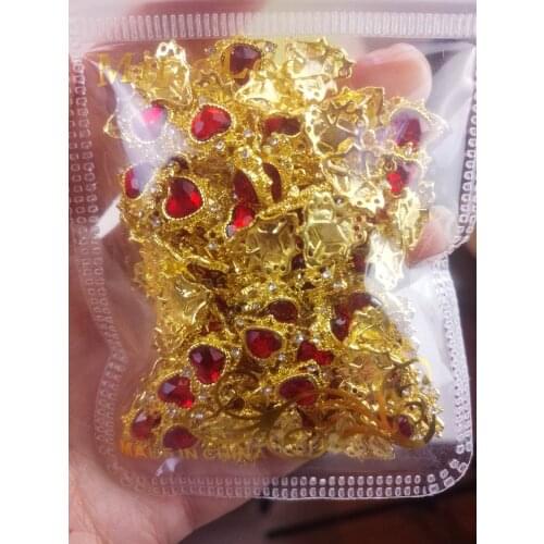 100pcs Japan /South Korea Nail Ornaments Hollow Diamond Flat Diamond Gold Plated Heart Nail Rhinestone ab Transparent Diamond