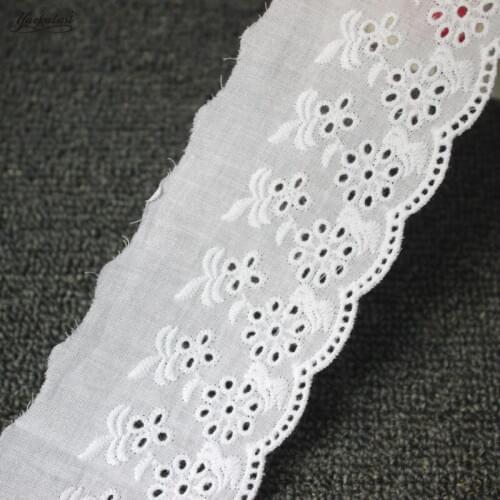 19 Yds 100% Swiss Cotton Voile Eyelet Embroidered Lace Ribbon Swiss Cotton Voile Sewing Apparel Trims Appliqued Ivory 7CM
