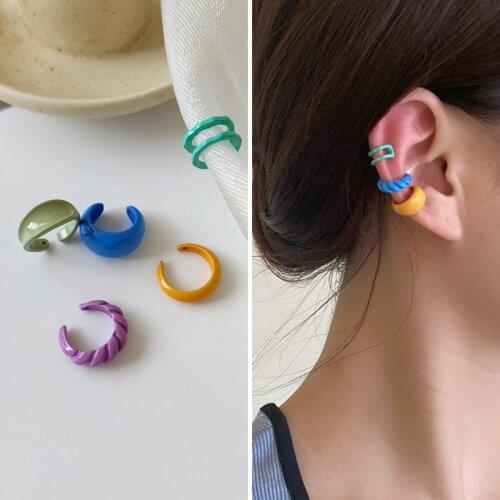 2021Candy Dripping Oil Colorful Metal Ear Clip Fashion Woman No Ear Piercing Jewelry Makaron Color Irregular Opening Jewelry Gif