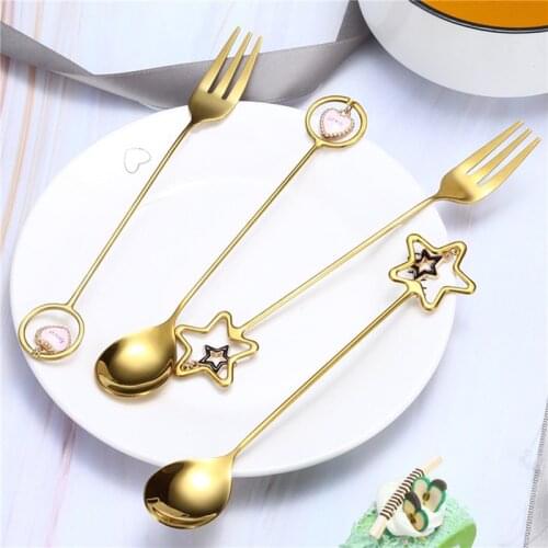 304 Stainless Steel Coffee Spoon Watermelon Ice Cream Spoon Tea Spoon Dessert Spoon Fork With Pretty Pendant Creative Tableware