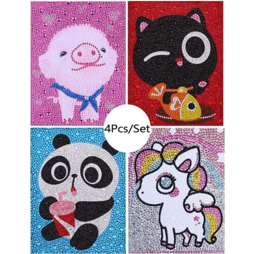 4Pcs 5D DIY Special Shaped Diamond Painting Cross Stitch Horse Pig Crystal Diamond Embroidery Panda Round Diamond Puppy Kid Gift