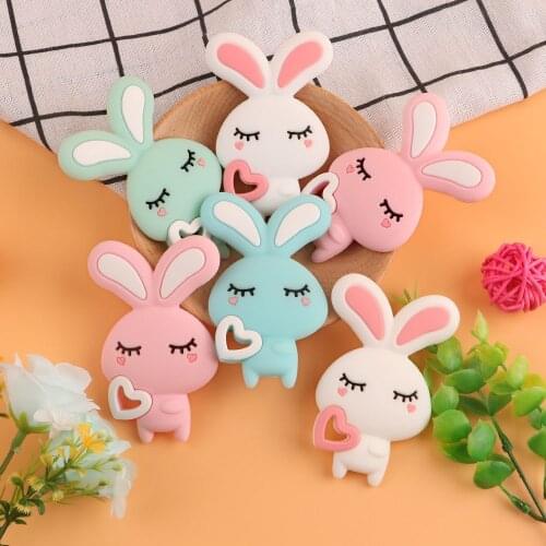 Kovict 5/10pcs Rabbit Silicone Teether BPA Free Baby Teething Toys Food Grade Pendant DIY Pacifier Chain Accessories