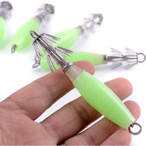 5Pcs Luminous Squid Lures Stainless Steel Hooks Jig Hard Artificial Bait Fishing Gear Tackle Umbrella Type Octopus Fish Hook