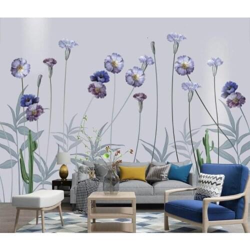 Large 3D wallpaper mural custom Hand painted nordic purple flowers Sofa bedroom TV background wallpaper mural