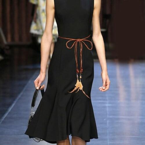 Elegant Thin Hemp rope+feather Belt Waistband Women Long Dress Strap Tassel Fringe Rope Chain Belts For Women Cintos De Mujer