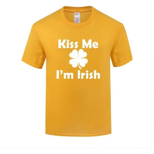 Funny Kiss Me I'm Irish Four Leaf Beer St Patricks Day Cotton T Shirt Retro Men O-Neck Summer Short Sleeve Tshirts Clothing