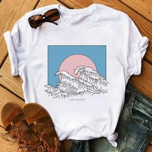 Vogue T-shirts Women Harajuku Sunset Over The Sea Tshirt Korean Japanese Style Tshirt Summer Short sleeve Tee Shirt Femme Tops