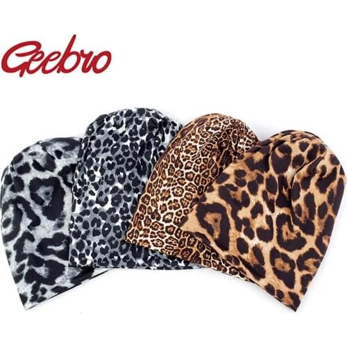 Geebro Winter hats For Womens Men Leopard Soft Cotton Polyester Slouch Beanies hats Unisex Hip hop hats And Caps Accessories