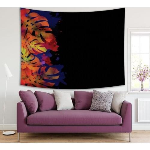 Tapestry Palm Leaves Pattern Sunny Beach Summer Holidays Theme Watercolor Floral Artwork Black Red Blue Yellow