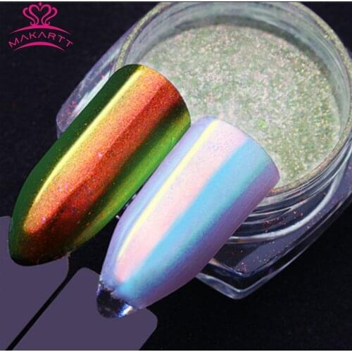 100Pcs Chameleon Mermaid Nail Powder 0.2g AB Color Chrome Manicure Pigment Powder Decoration 1 Box Nail Glitter Dust D1343X