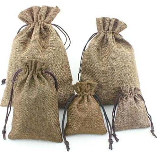 Coffee Cotton Drawstring Bags Pouches Jewelry Gift Bags 10 pcs Cloth Bracelet Packing Pouch Wedding Packing 5sizes Gift Bag