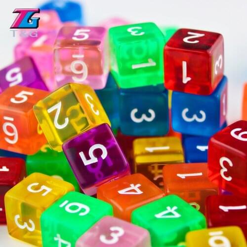 Hop Sales 10pcs/lot 16mm 6 colors transparent colored digital d6 dice,number 1-6 poker,board game dice