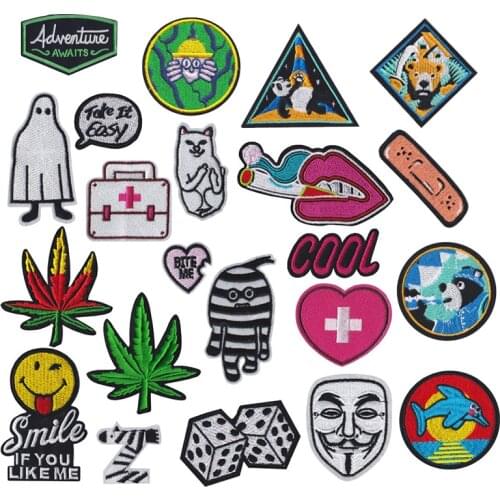 Leaves Flowers cat Patches Embroidery Patch for Clothing Sewing Iron on Patch on Cloth DIY Badge Leaf Applique Accessories