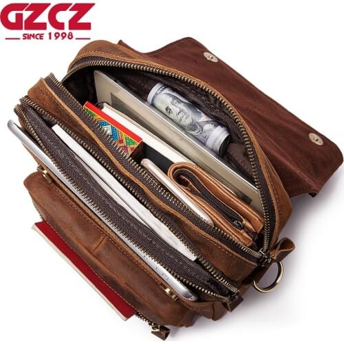 GZCZ Fashion Mens Handbag Shoulder Bag Vintage Trends Cow Leather Retro Messenger Bags Stylish Casual Male Crossbody Bag
