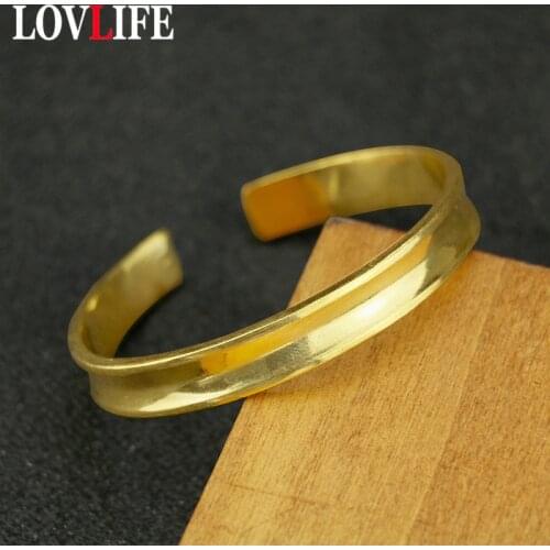 Fashion Gold Color Glossy Brass Bangles Jewelry Pure Copper DIY Bracelet Accessories Women Simple Vintage Bangle for Women Gift