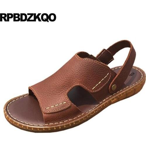 Mens sandals 2019 summer outdoor brown water large size open toe waterproof 45 slides beach flat shoes slippers fashion slip on