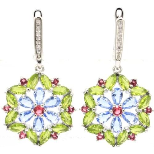 48x30mm SheCrown Star Shape Created Red Blood Ruby CZ Silver Earrings for Women Delicate Fine Cut Bridal Jewelry Hot Selling