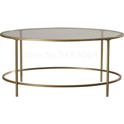 Nordic Living Room Tempered Glass Coffee Table Iron Round Golden Transparent Creative Size Apartment Table Simple And