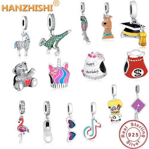 New 925 Sterling Silver Enamel Flamingo Dangle Charms Beads Fits Original pandora Charm Bracelet DIY Jewelry Making berloque