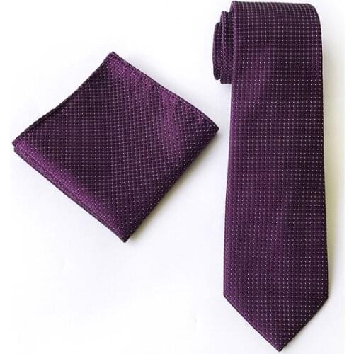 Wholesale Mens Neck Ties Set Royal Purple with White Dot Cravat Handkerchief Sets