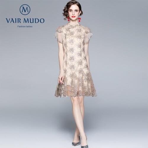 French Improved Cheongsam Summer 2021 New High-End Design Sense Niche Temperament Age-Reducing Skirt Women Dress O-Neck Y-129