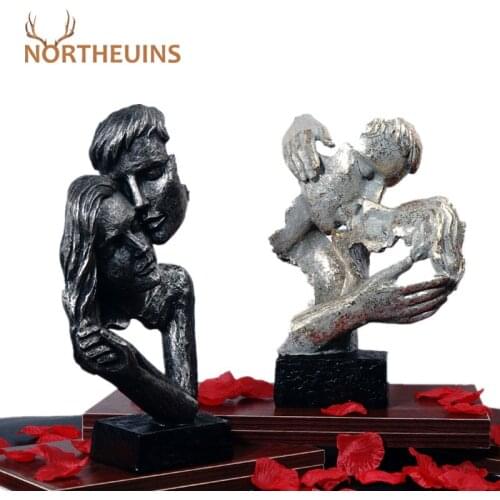 NORTHEUINS Resin Kissing Couple Lover Miniature Figurine for Interior Valentines Day Gift Home Decor Accessorie for Living Room