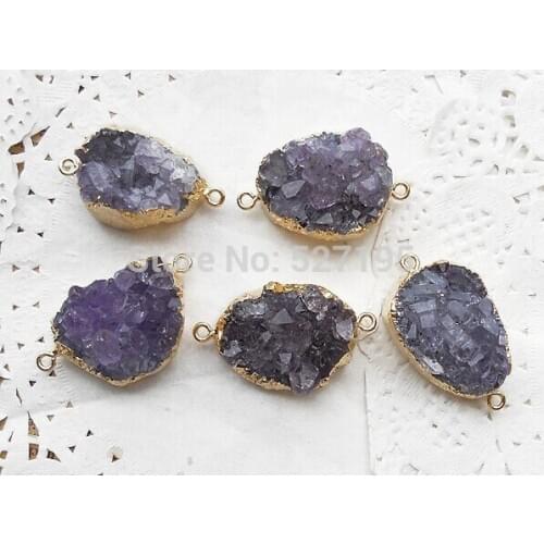 Nature Crystal Druzy Quartz Stone Connector Bead, Drusy Gem Stone Gold Edged Jewelry Connector Pendant