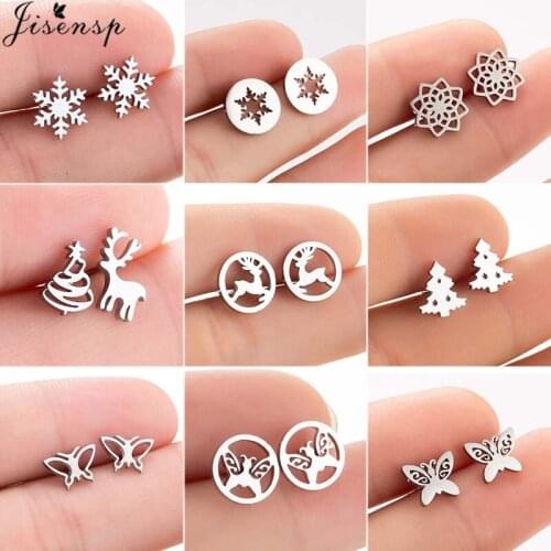 Simple Creative Snowflake Studs Temperament Earrings Christmas Elk and Tree Stainless Steel Earrings for Women Wedding Jewelry