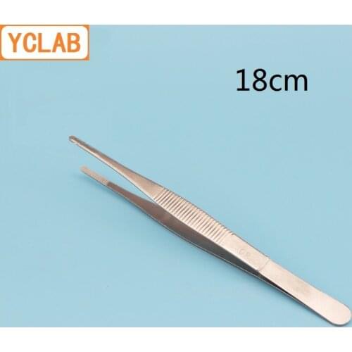 YCLAB 18cm Straight Tweezers Stainless Steel Plier Carbon Steel with Teeth Laboratory Medical Household Dressing