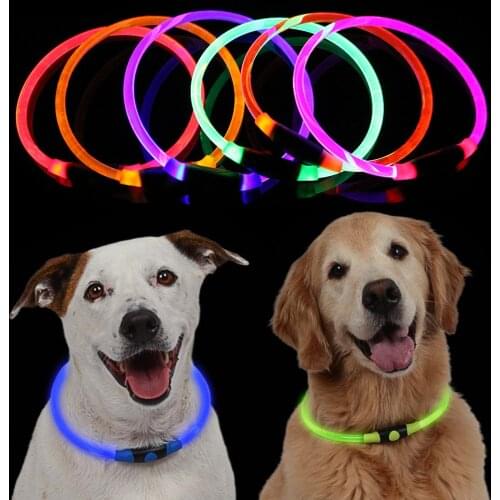 Adjustable Pet Dog Collar LED Night Flashing Luminous Dog Collars Optical fiber tube Neck Collar for Dog Collar LED Light S M L