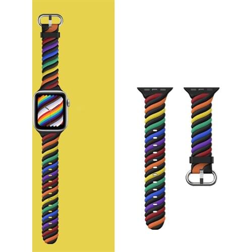 Strap For Apple Watch Fashion Rainbow Silicone Strap 38 42MM For Apple Watch Band 40MM 44MM Bracelet On 4 5 6 SE Serie Watchband